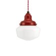 Kao Primary Schoolhouse Pendant Light, 400-Barn Red, Small Opaque Glass, TRW-Red Cotton Twist Cord