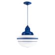 Kao Acorn Schoolhouse Pendant, 700-Royal Blue, Opaque Glass, Three Painted Band, CSUW-Blue & White Cloth Cord