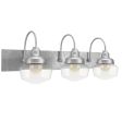 Primary 3-Light Schoolhouse Vanity Light, Clear Glass, 975-Galvanized Mounting and Fitter Finish