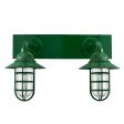 Industrial Guard LED Double Vanity Light, 307-Emerald Green, CGG-Standard Cast Guard, RIB-Ribbed Glass