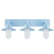 Industrial Guard Triple Vanity Light, 715-Delphite, Warehouse Shade, WGG-Wire Guard, FST-Frosted Glass