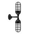 Atomic Topless LED Double Industrial Guard Sconce, 100-Black, CGG-Standard Cast Guard, FST-Frosted Glass