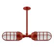 Industrial Loft LED Double Pendant, 400-Barn Red, CGG-Standard Cast Guard, FST-Frosted Glass