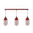 Enterprise LED 3-Light Chandelier, 400-Barn Red, Topless Shade, CGG-Standard Cast Guard, RIB-Ribbed Glass, CRZ-Red Chevron Cord