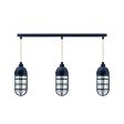 Enterprise LED 3-Light Chandelier, 705-Navy, Topless Shade, CGG-Standard Cast Guard, CLR-Clear Glass, CSGW-Gold & White Cloth Cord