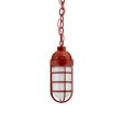 Industrial Guard LED Chain Hung Pendant Light, 400-Barn Red, CGG-Standard Cast Guard, FST-Frosted Glass, CSRW-Red & White Cloth Cord