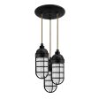 Atomic Topless LED Multi-Light Chandelier, 100-Black, CGG-Standard Cast Guard, FST-Frosted Glass, CSBG-Black & Gold Cloth Cord