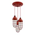 Atomic Topless Multi-Light Chandelier, 400-Barn Red, WGG-Wire Guard, RIB-Ribbed Glass, CRZ-Red Chevron Cord