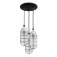 Atomic Topless Multi-Light Chandelier, 975-Galvanized, CGG-Standard Cast Guard, FST-Frosted Glass, CSB-Black Cloth Cord, Canopy in 100-Black