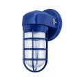 Streamline Industrial Guard Sconce, 700-Royal Blue, Topless Shade, Toggle Switch, CGG-Standard Cast Guard, RIB-Ribbed Glass