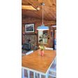 18" Rochester LED Vintage Industrial Cord Hung Pendant, 765-Delphite Blue, Blue & White Cloth Cord, Wire Guard, 975-Galvanized, Frosted Glass | Customer Submission