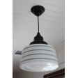 Drum Schoolhouse Pendant, Opaque Glass, 105-Textured Black, Black & Brown Chevron Cord, PB8-Four Painted Bands, 715-Delphite | Photo Courtesy of Mermaid Cottages, Tybee Island