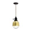 Fargo Pendant, 997-Natural Raw Brass, Wire Cage in 100-Black,  Cup in 100-Black, No Arms with Turn Key Switch, CSBG-Black & Gold Cloth Cord