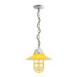 12" Syracuse LED, 500-Buttery Yellow, CGG-Standard Cast Guard, RIB-Ribbed Glass, CSBG-Black & Gold Cloth Cord, Mounting in 975-Galvanized
