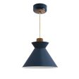 14" Manhattan LED, 705-Navy, Walnut Wood, CSGW-Gold & White Cloth Cord, Decorative Wood Canopy Cover