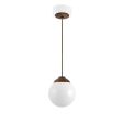 8" Glass Ball LED, Walnut Wood, CSBB-Black & Brown Cloth Cord, Canopy in 106-Matte White, Decorative Wood Canopy Cover