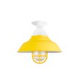 14" Chicago LED, 500-Buttery Yellow, Mounting in 200-White, CGG-Standard Cast Guard, RIB-Ribbed Glass