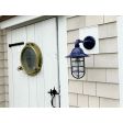 Industrial Guard Sconce, 710-Cobalt Blue, Flared Shade, Standard Cast Guard, Clear Glass | Customer Submission