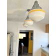 Primary Schoolhouse 3-Light Chandelier, Small Opaque, 975-Galvanized, 18" Arms, 3" Stems, 2 Painted Bands, Buttery Yellow | Customer Submission