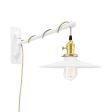 Conoco Swing Arm Sconce, 200-White, Brass Socket with Knob Switch, Arm in 200-White, CSGW-Gold & White Cloth Cord, Nostalgic Edison-Style 40W 1910 Era Bulb