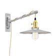 Conoco Swing Arm Sconce, 975-Galvanized, Brass Socket with Knob Switch, Arm in 975-Galvanized, CSGW-Gold & White Cloth Cord, Nostalgic Edison-Style 40W 1910 Era Bulb