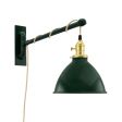 8" Gladstone Swing Arm Sconce, 300-Dark Green, Brass Socket with Knob Switch, Arm in 300-Dark Green, CSGW-Gold & White Cloth Cord
