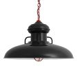 30" Laramie Nautical LED, 100-Black, CGG-Standard Cast Guard, 400-Barn Red, RIB-Ribbed Glass, Mounting in 400-Barn Red, CSB-Black Cloth Cord