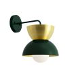 Duo Wall Sconce, Top in 997-Natural Raw Brass, Bottom in 300-Dark Green, Mounting in 300-Dark Green, Shown with Porcelain III Tala Lamp