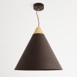 24" Isos LED Cone Studio Pendant Light, 615-Oil-Rubbed Bronze, Optional Wood Top, Maple Wood, Rust Cloth Cord