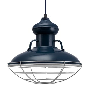 16" Laramie LED, 705-Navy, Wire Cage, 975-Galvanized, Navy Cloth Cord