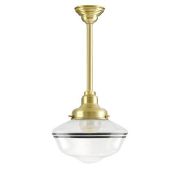 Primary Schoolhouse Stem Mount, 997-Natural Raw Brass, Large Clear Glass, Double Painted Band, 100-Black