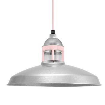 16" Brisbane LED, 975-Galvanized, Guard in 480-Blush Pink, RIB-Ribbed Glass, Blush Pink Cloth Cord
