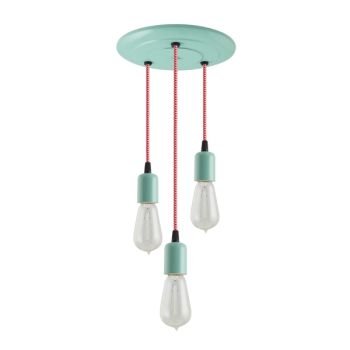 3-Light Downtown Minimalist Chandelier, 311-Jadite, CRZ-Red Chevron Cord, 1890 Era 40W Edison Bulbs