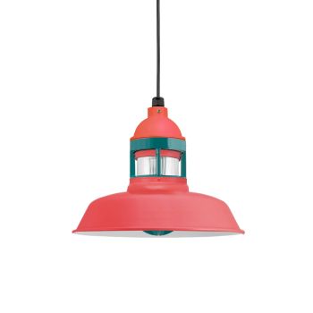 12" Sydney LED, 470-Watermelon, Guard in 390-Teal, RIB-Ribbed Glass, CSB-Black Cloth Cord