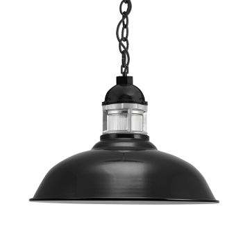 18" Outback LED, 100-Black, Guard in 975-Galvanized, RIB-Ribbed Glass, CSB-Black Cloth Cord