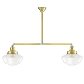Primary Schoolhouse 2-Light Chandelier, 997-Natural Raw Brass, Large Clear Glass