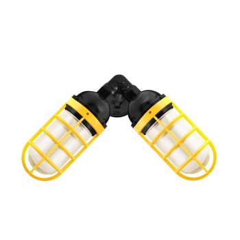 Atomic Topless Dual LED Sconce, 100-Black, CGG-Standard Cast Guard, 500-Buttery Yellow, RIB-Ribbed Glass