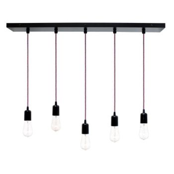 Downtown 5-Light Pendant Chandelier, 100-Black, CSBP-Black & Pink Cloth Cord, Edison-Style 1890 Era Bulbs