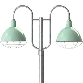 16" Wilcox, 355-Porcelain Jadite, Wire Cage, 975-Galvanized, Double Decorative Post Mount, 975-Galvanized, Smooth Direct Burial Pole, 975-Galvanized