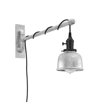 Fargo Swing Arm Sconce, 975-Galvanized, Black Socket with Knob Switch, Arm in 975-Galvanized, SBK-Standard Black Cord, Nostalgic Edison-Style 40W 1910 Era Bulb