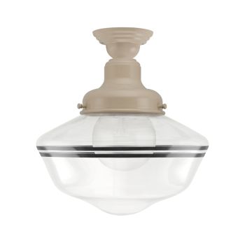 Primary Schoolhouse Semi-Flush Mount Light, 607-Taupe, Large Clear Glass, Double Painted Band, 100-Black