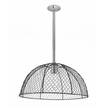 Chicken Wire Stem Mount Pendant Light, 100-Black, Mounting in 975-Galvanized, Nostalgic Edison-Style 1890 Era Bulb