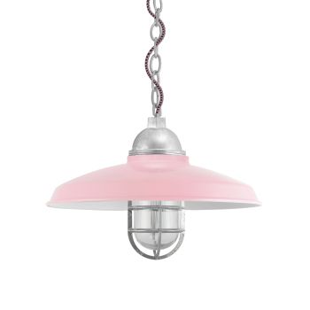 14" Bridgeport, 480-Blush Pink, CGG-Standard Cast Guard, 975-Galvanized, RIB-Ribbed Glass, CSBP-Black & Pink Cloth Cord, Mounting in 975-Galvanized