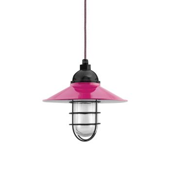 14" Syracuse, 490-Magenta, WGG-Wire Guard, 100-Black, RIB-Ribbed Glass, CSBP-Black & Pink Cloth Cord, Top & Canopy in 100-Black