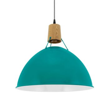 18" Shade in 390-Teal, Oak Wood, CSBW-Black & White Cloth Cord