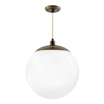 16" Glass Ball Pendant, Opaque Glass, 999-Natural Weathered Brass, CSGW-Gold & White Cloth Cord