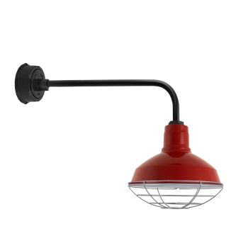 12" Dino LED, 400-Barn Red, Wire Cage, 975-Galvanized, G8 Gooseneck Arm, 100-Black