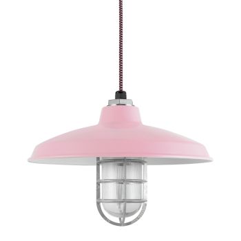 14" Marathon Nautical LED, 480-Blush Pink, CGG-Standard Cast Guard, 975-Galvanized, RIB-Ribbed Glass, CSBP-Black & Pink Cloth Cord