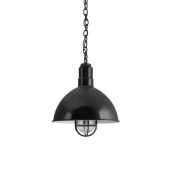 12" Wilcox Nautical LED, 100-Black, CGG-Standard Cast Guard, RIB-Ribbed Glass, SBK-Standard Black Cord