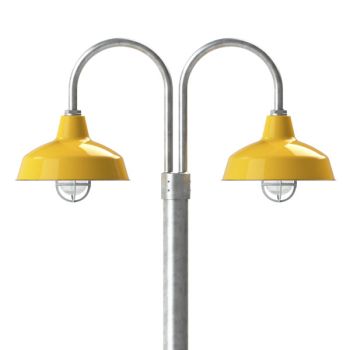 14" Avalon LED, 500-Buttery Yellow, Double Post Mount, 975-Galvanized, Smooth Direct Burial Pole, 975-Galvanized, CGG-Standard Cast Guard, 975-Galvanized